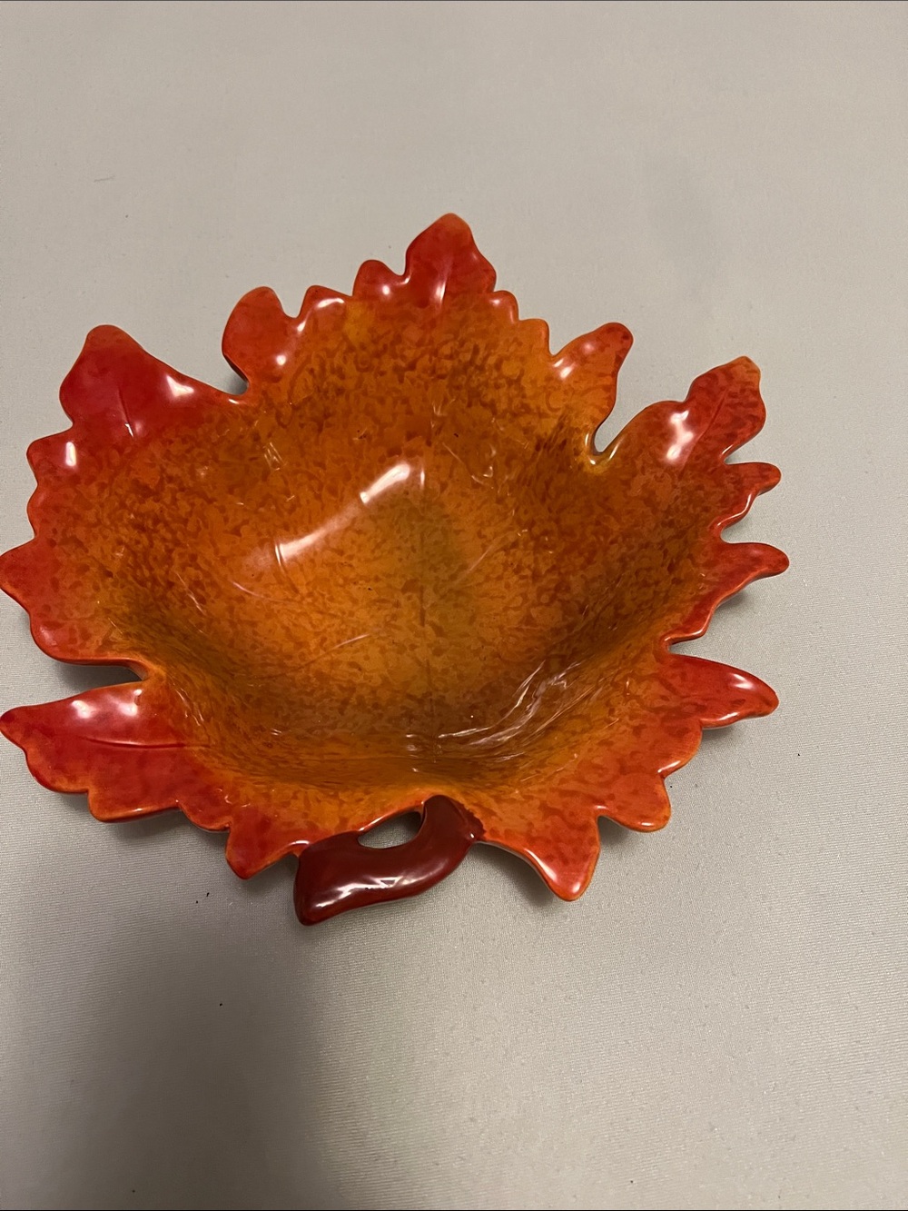 Handcrafted Orange Red Leaf Decorative Bowl - Home Art